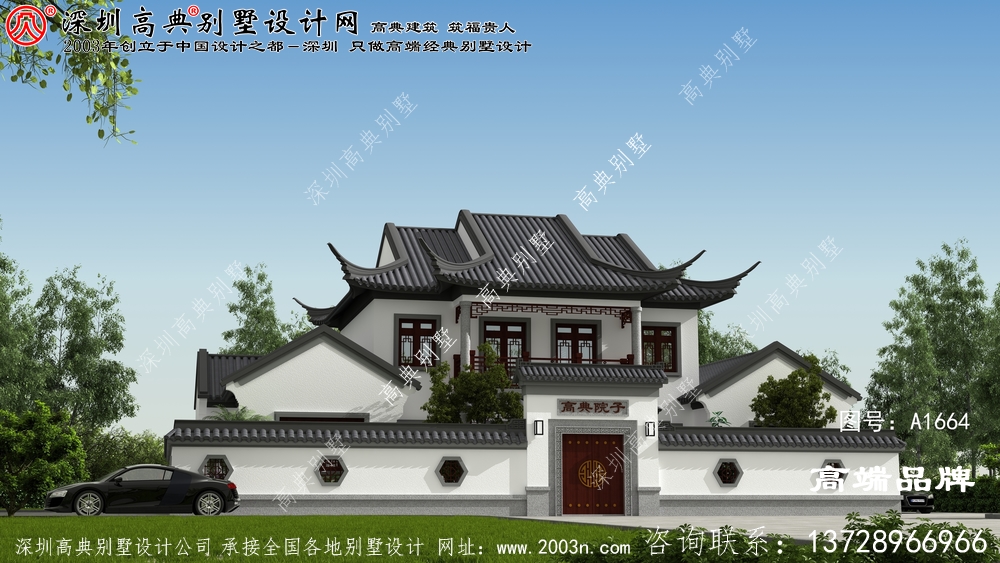 新中式 二层别墅 ，外观 造型 错落有致 ，低调奢华有内涵 。