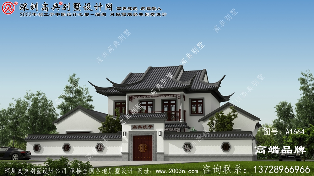 新中式 二层别墅 ，外观 造型 错落有致 ，低调奢华有内涵 。